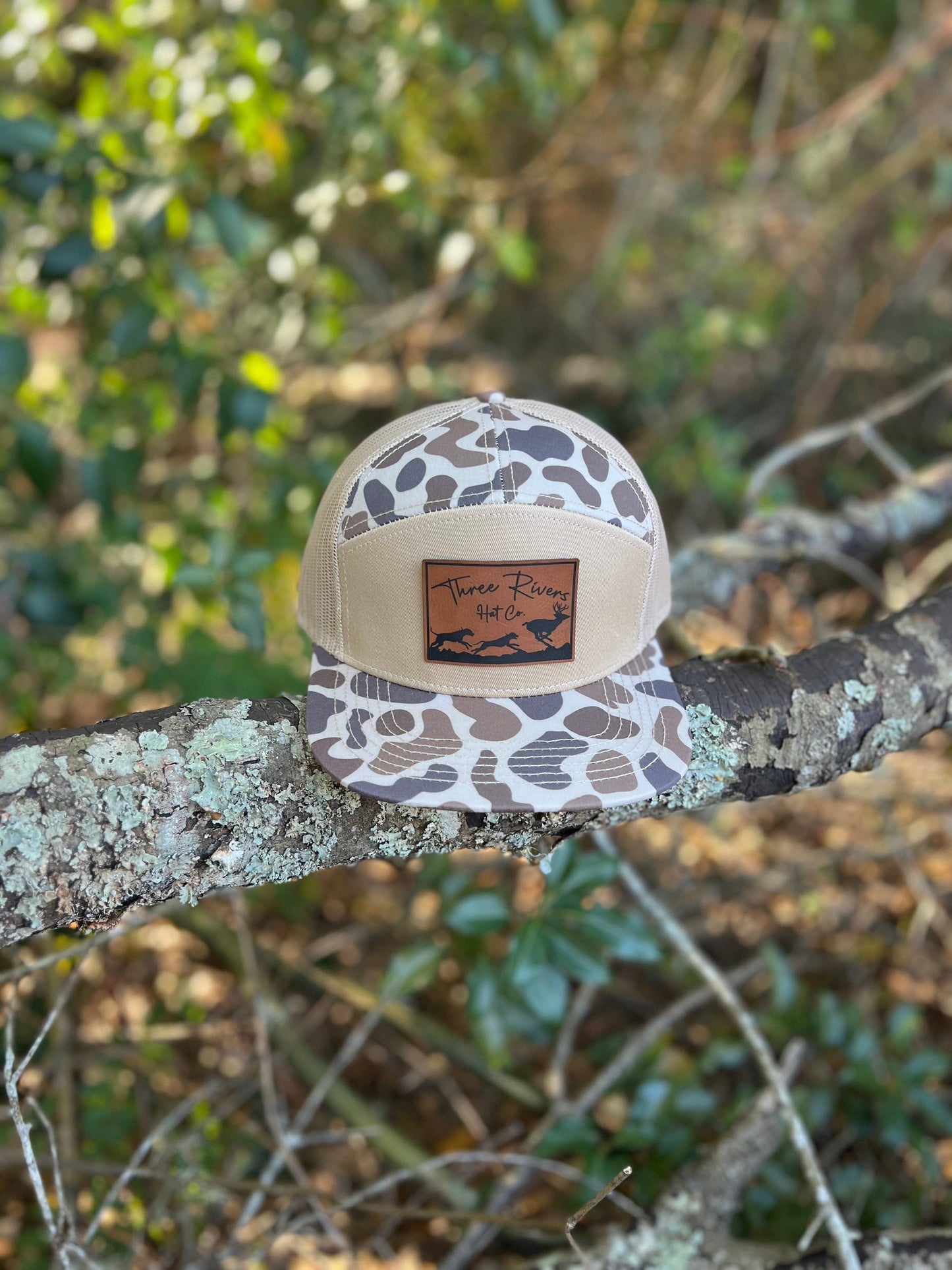 Deer Dog Hunting - “Old’s Cool” Camo Flatbill Snapback - Lost Hat Co. 7 panel