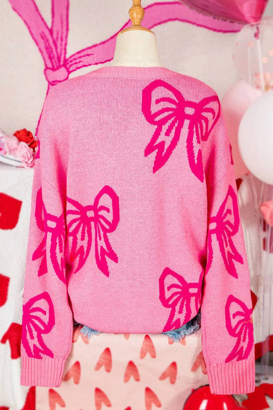 Fashion-W Valentine Bow Pattern Drop Sleeve Loose Sweater