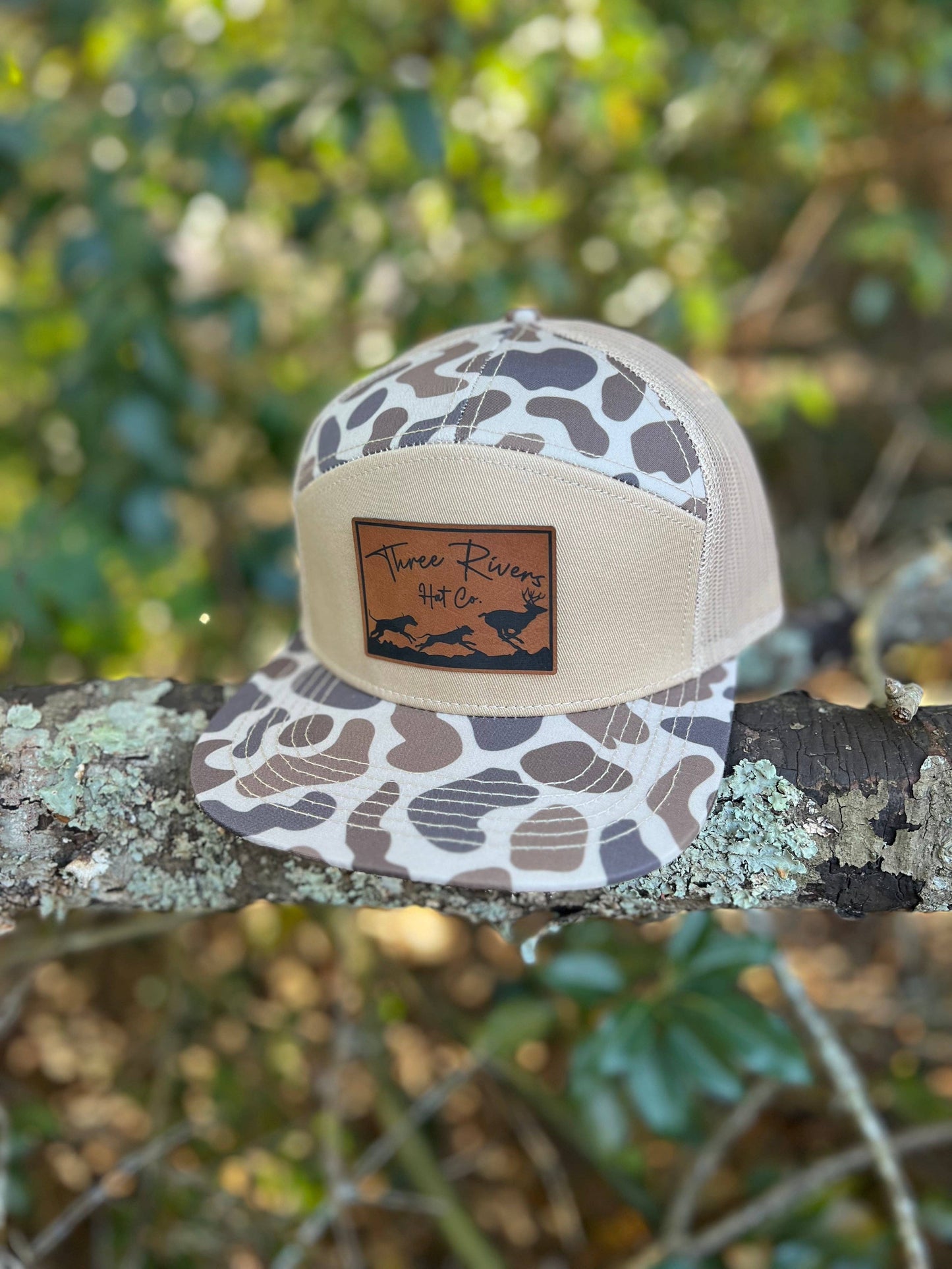 Deer Dog Hunting - “Old’s Cool” Camo Flatbill Snapback - Lost Hat Co. 7 panel