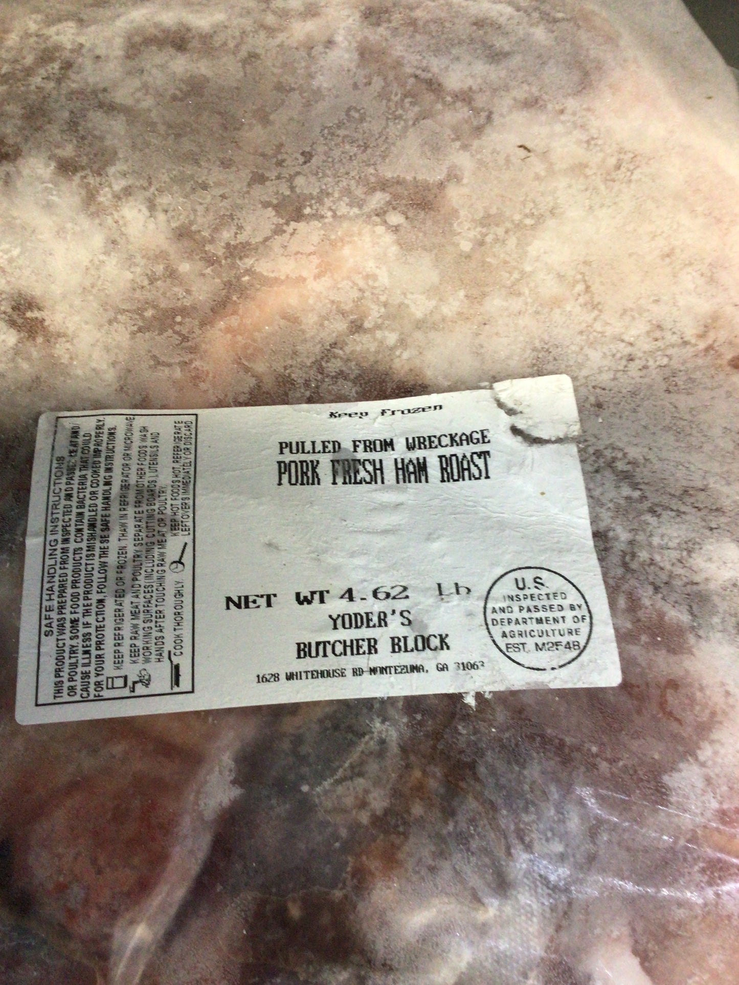 Yoder’s butcher block pork fresh ham roast