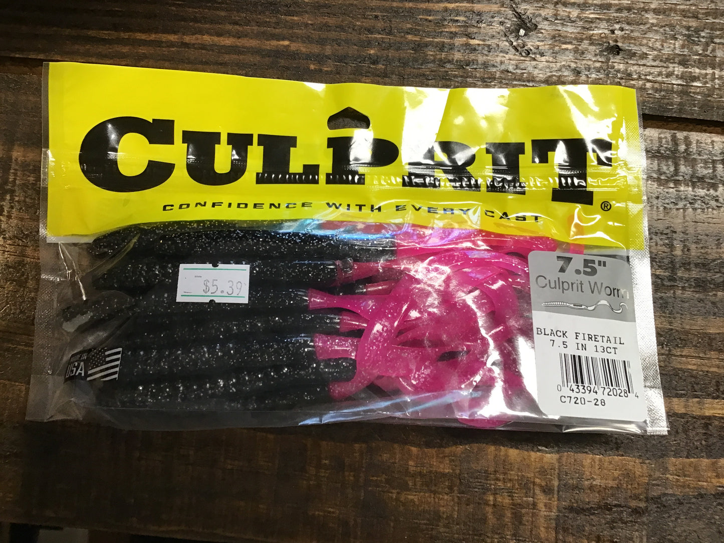 Culprit worm 7.5” black fire tail