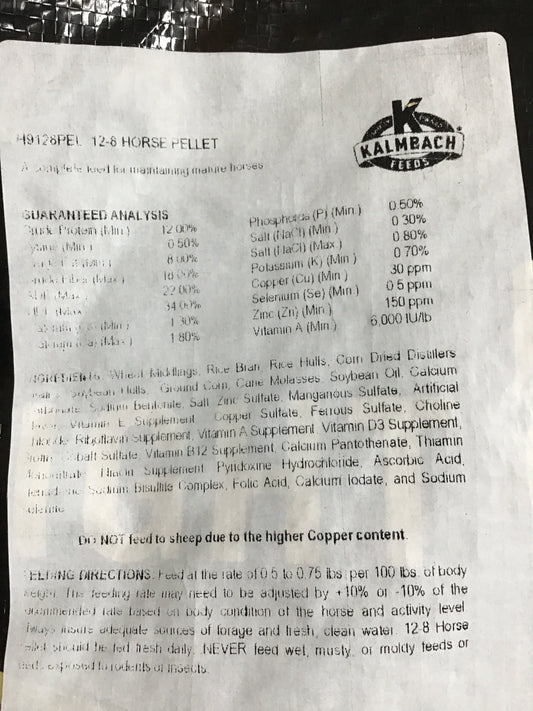 MS 12-8 horse pellet 50LBS