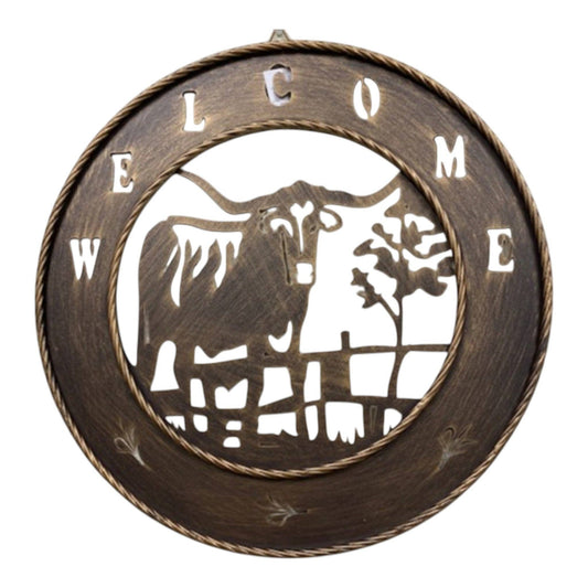 18" Cow Welcome Copper Metal Wall Sign Longhorn Wall Art