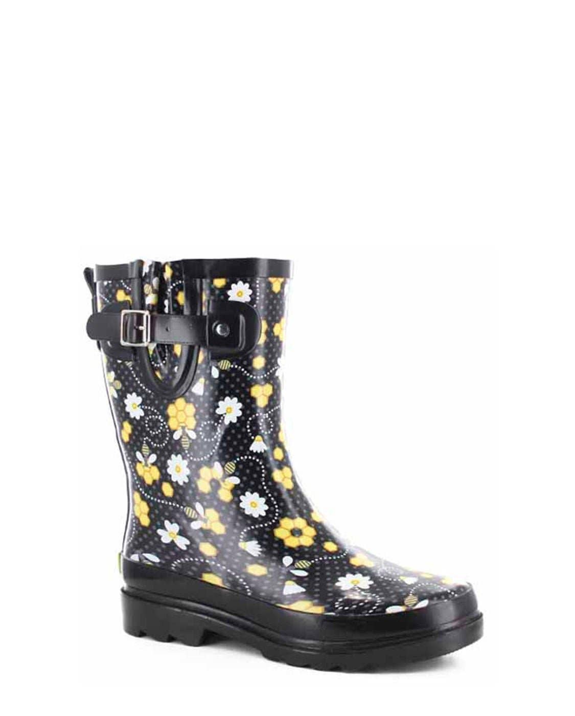 Women's Bloom Bees Mid Rain Boot - Black