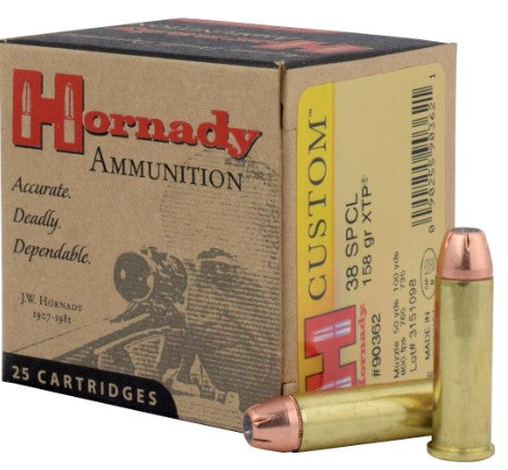 Hornady Custom Handgun Ammunition .38 Spl 158 gr XTP 800 fps 25/ct