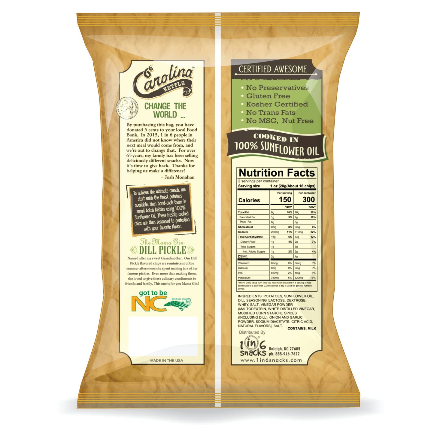 Dill Pickle Carolina Kettle Potato Chips 2 oz Case (20)
