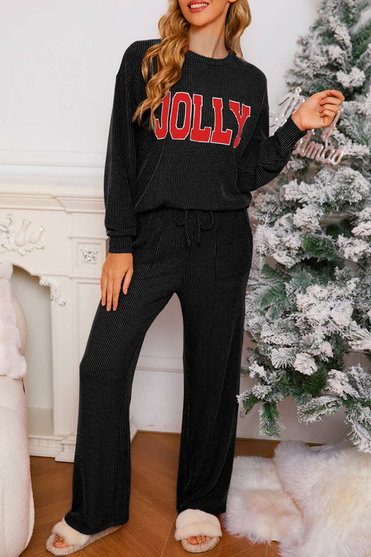 JOLLY Christmas Graphic Corded Pants Set