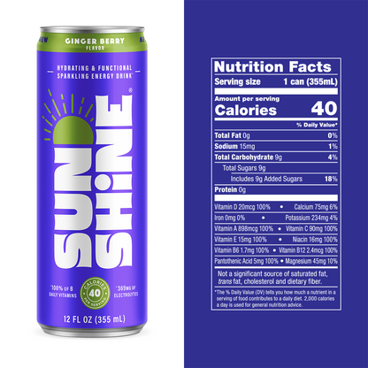 Sunshine Good Energy Drink - Ginger Berry (12 pk - 12oz)