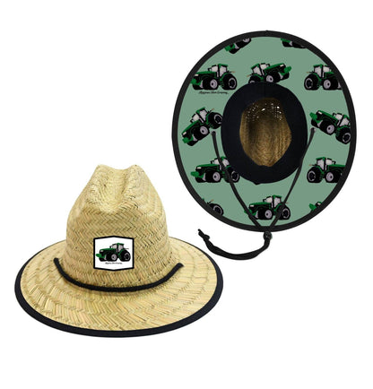 Summer Green Tractor Kids Straw Hat