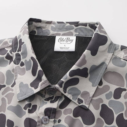 OLE BOY Performance Button Up Fishing Shirt - Grey Camo
