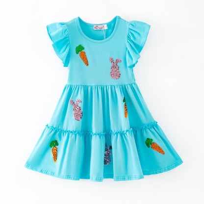 Carrot Bunny Sequin Girls Dress