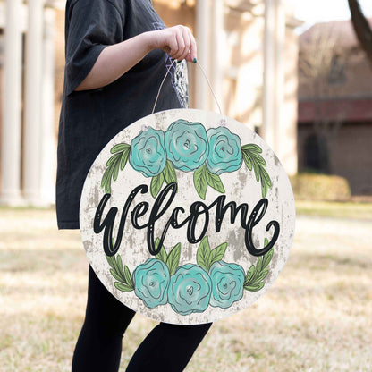 Spring Decor Sign, Round Door Hanger, Spring Welcome Sign