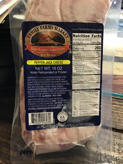 FFM bacon wrapped chicken teasers (pepper Jack )cheese