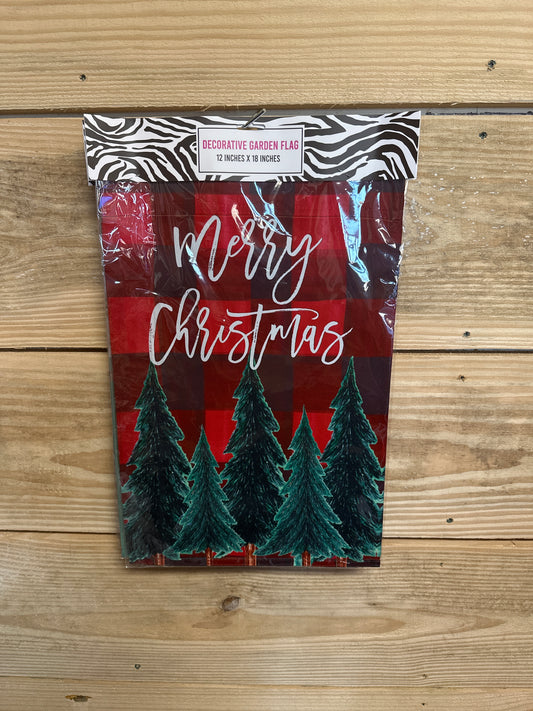 Garden Flag - Merry Christmas Buffalo Plaid with Trees