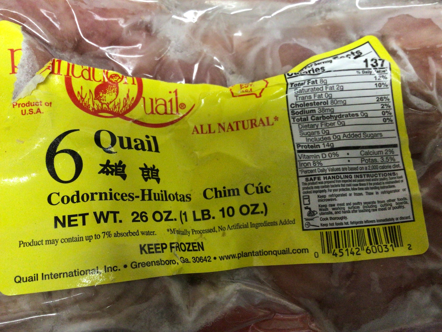 Farm Raised Dressed Quail - 6 pack (frozen)
