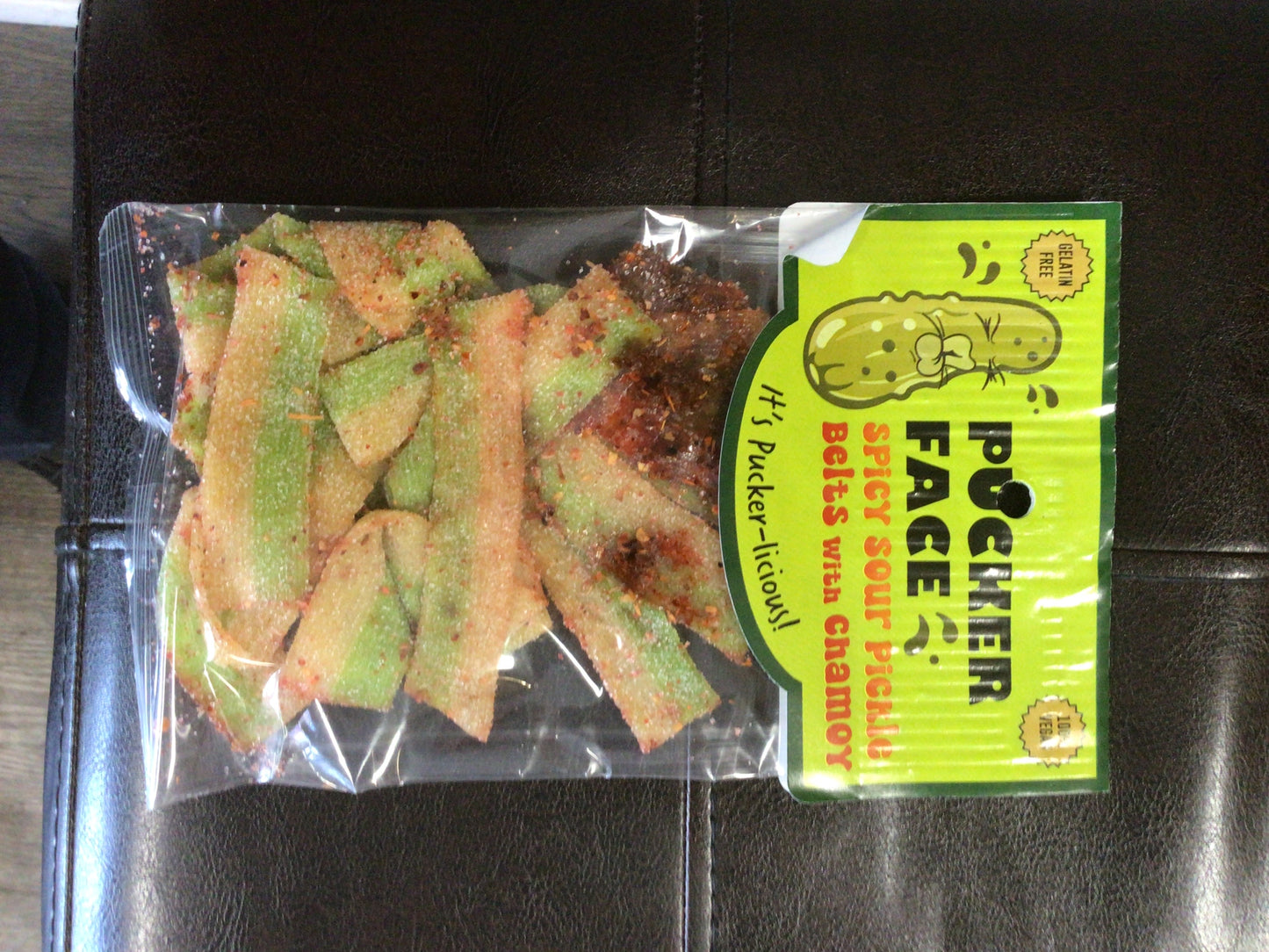 Pucker face spicy sour pickle gummy’s