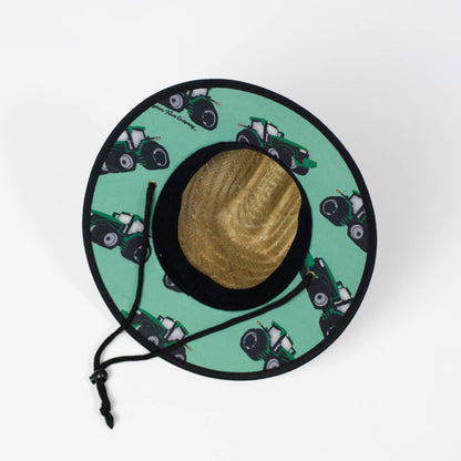 Summer Green Tractor Kids Straw Hat