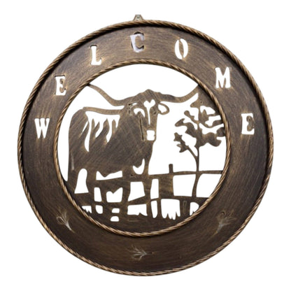 18" Cow Welcome Copper Metal Wall Sign Longhorn Wall Art