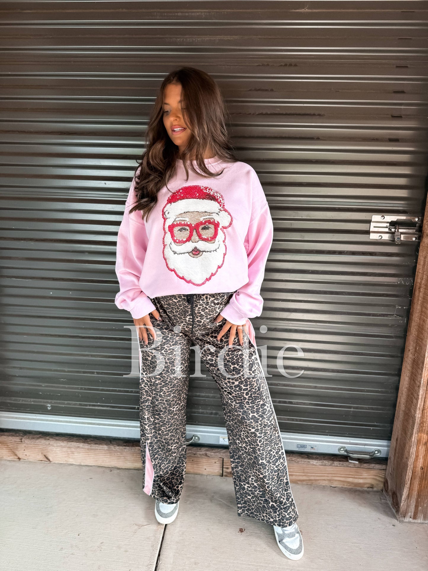 Sequence Santa Graphic Crewneck on Light Pink