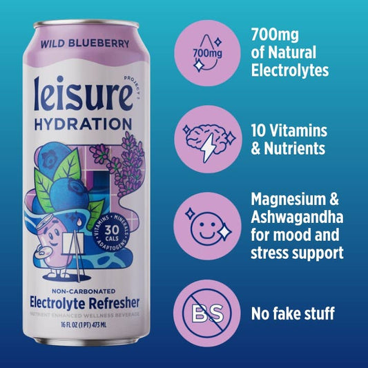 Leisure Hydration Electrolyte Wild Blueberry (16 oz x 12-Pack)