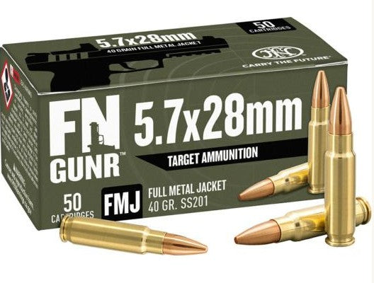 FN GUNR Target Handgun Ammunition 5.7x28mm 40 gr FMJ 2040 fps 50/ct